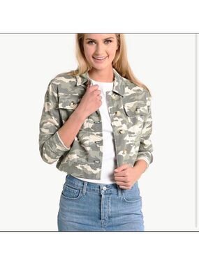 John + Jenn Camo Cropped Jean Denim Jacket - xs